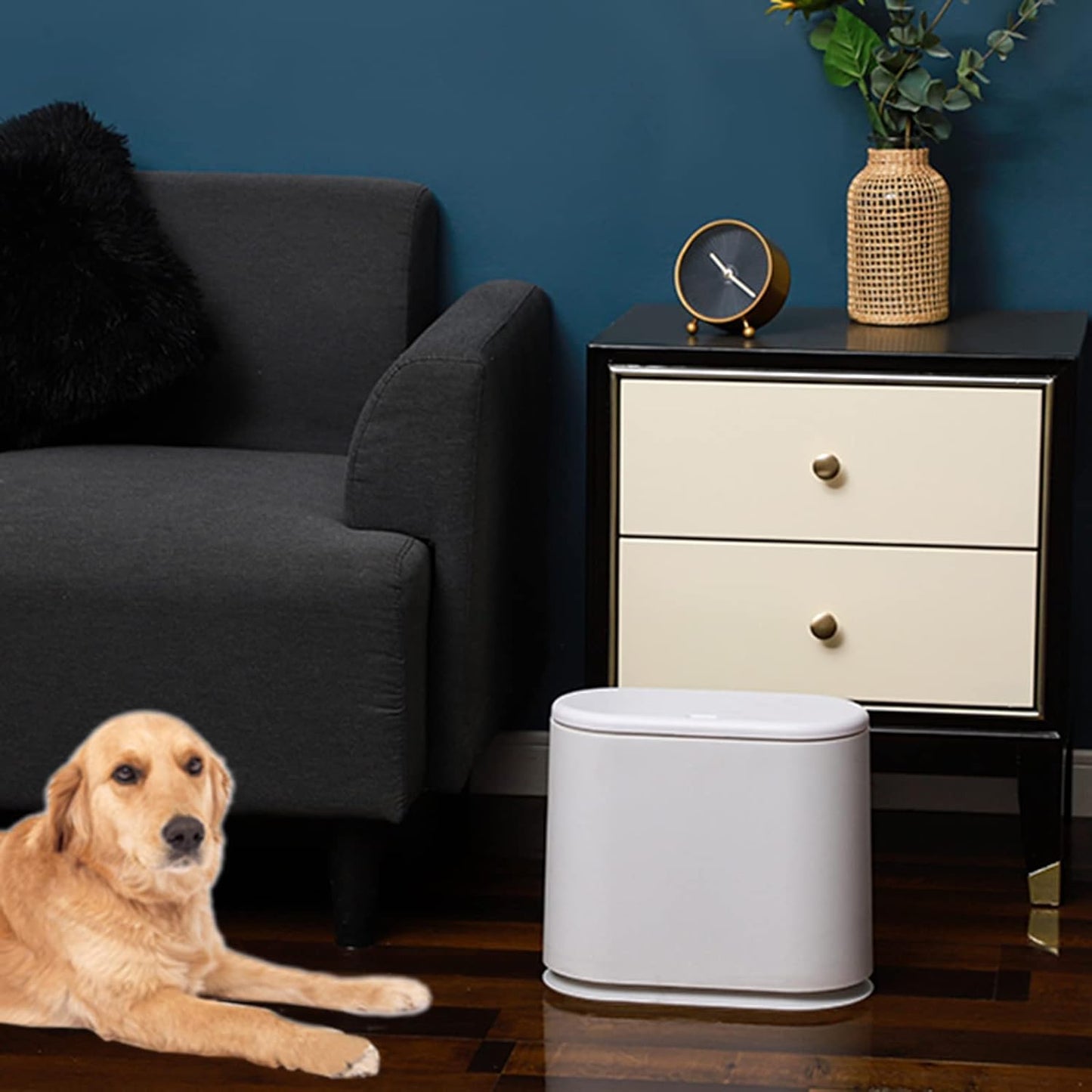 White Slim Bathroom Trash Can with Press Top Lid,12 Liter Small Thin Garbage Can,3.17 Gallon Narrow Dog Proof Plastic Waste Basket and Covered Wastebasket for Room,Bedroom,Kitchen,Toilet,Office,Dorm