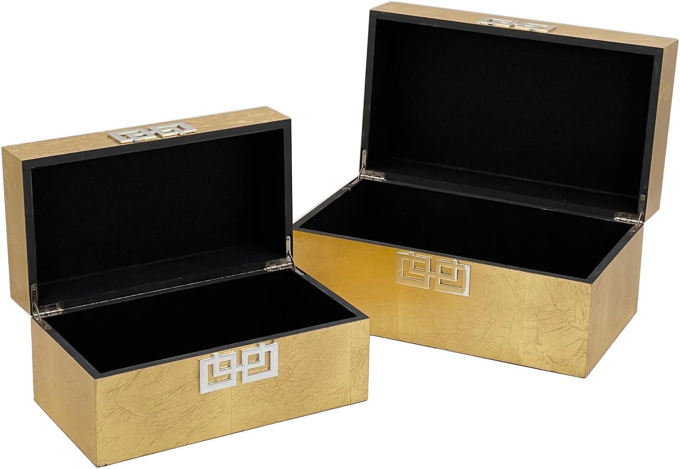 Galt International Storage Box Set Decorative Storage Box w/Hinged Lid Classic Design Wood Decor Boxes with Geometric Clasp Storage for Bedroom & Home - Set of 2 (Gold Leaf)