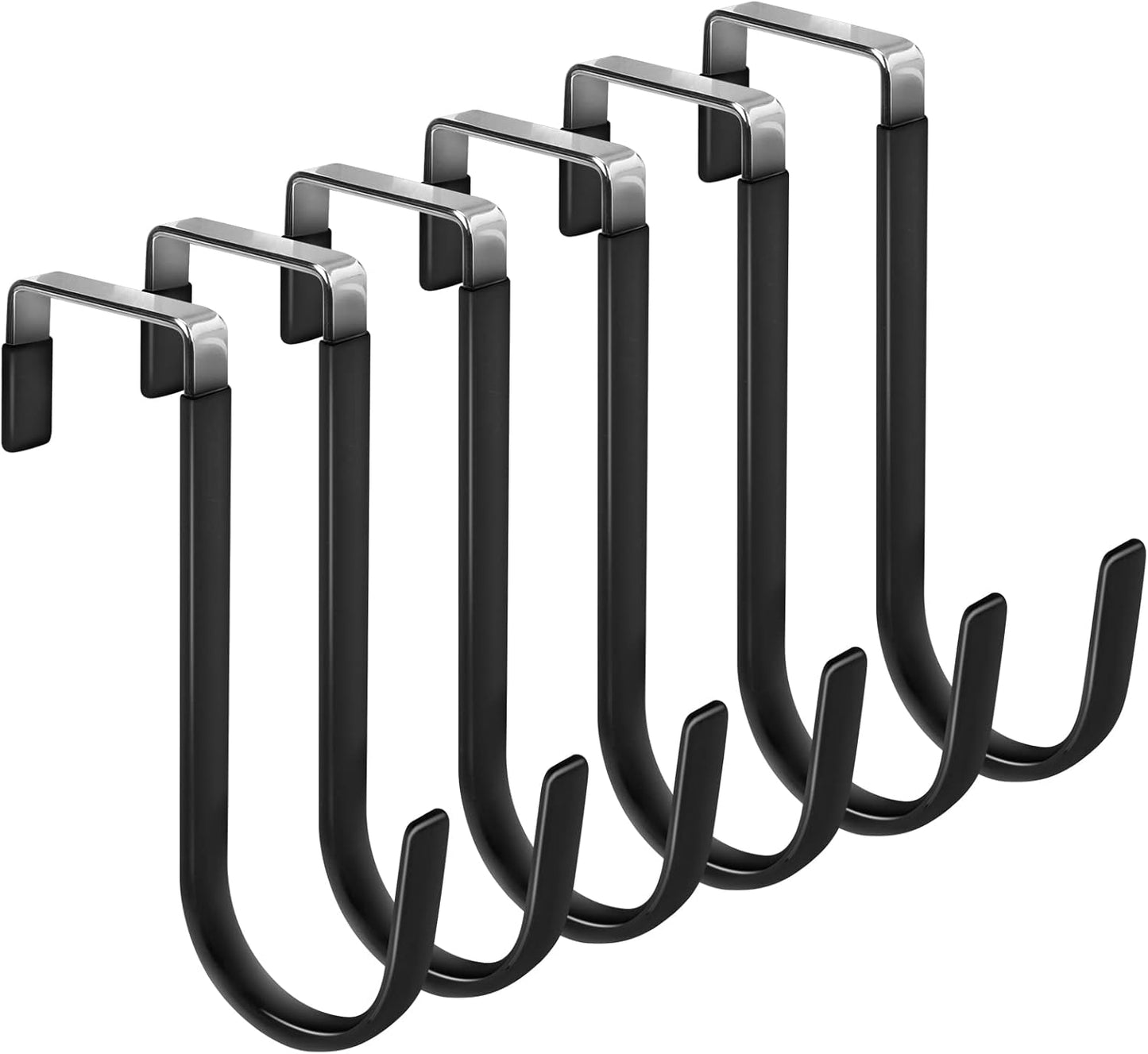 FYY Over the Door Hooks, 6 Pack Door Hangers Hooks with Rubber Prevent Scratches Heavy Duty Organizer Hooks for Living Room, Bathroom, Bedroom, Kitchen Hanging Clothes, Towels, Hats, Coats, Bags Black