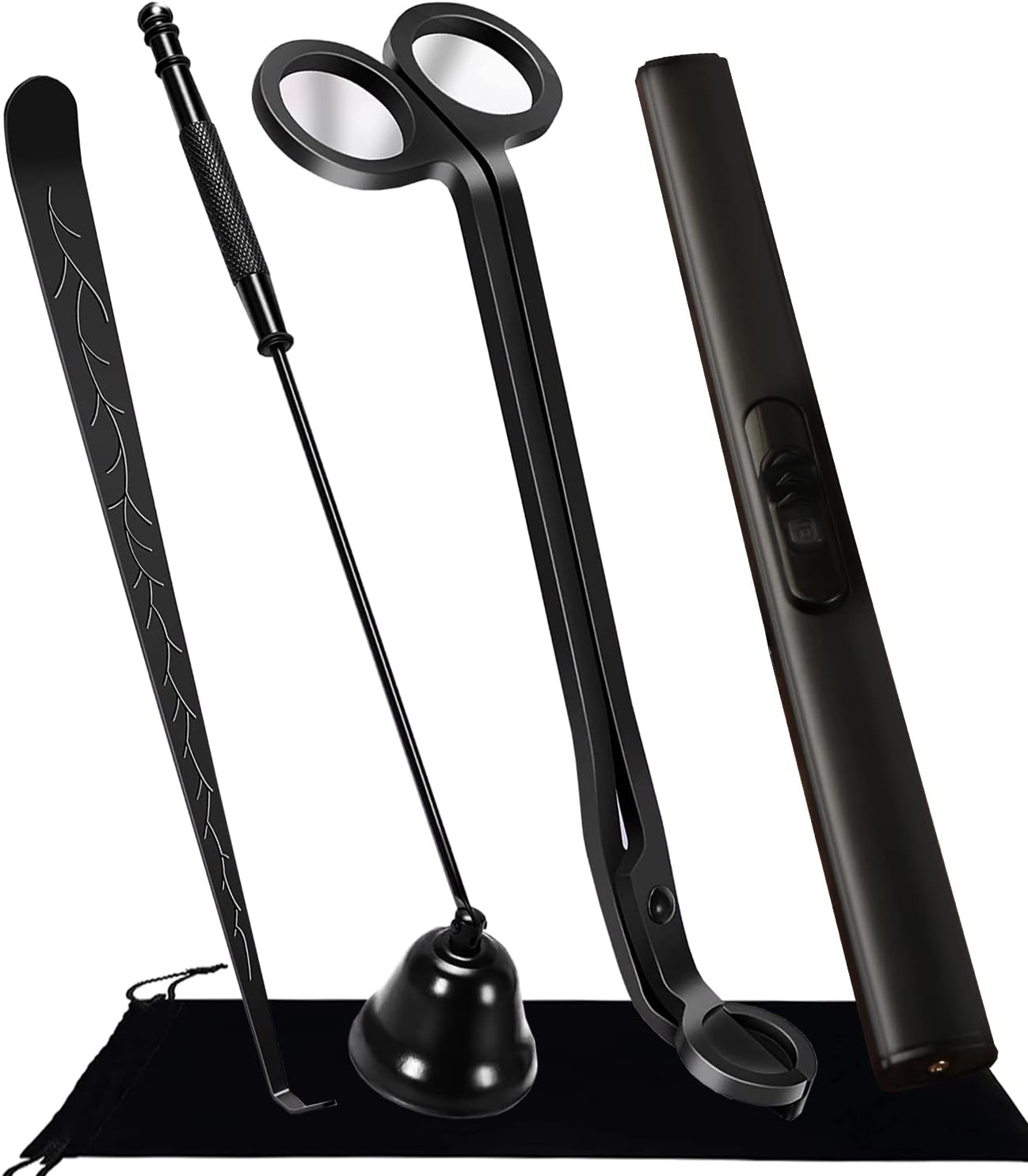 4 IN 1 Candle Wick Trimmer, Electric Candle Lighter Rechargeable, Candle Snuffer, Candle Wick Cutter, Candle Wick Dipper Accessory Candle Making Kit,with Portable Bag for Gifts Candle Lovers (Black)