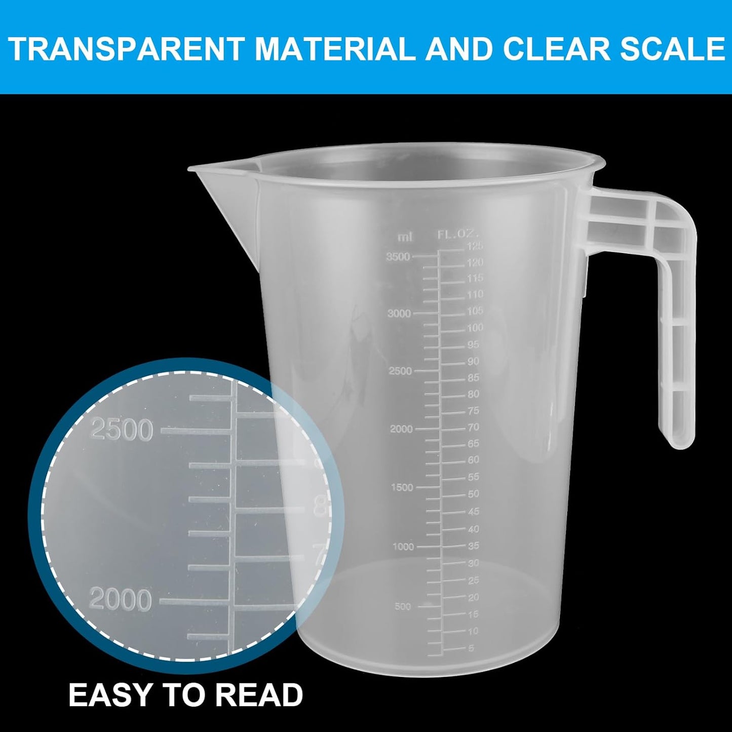 3 Pack 3.5 Liter Measuring Pitcher, Plastic Measuring Cups with Cover, Clear Plastic Graduated Measuring and Mixing Pitcher, Large Measuring Container with Handle and Pour Spout (3500ml)