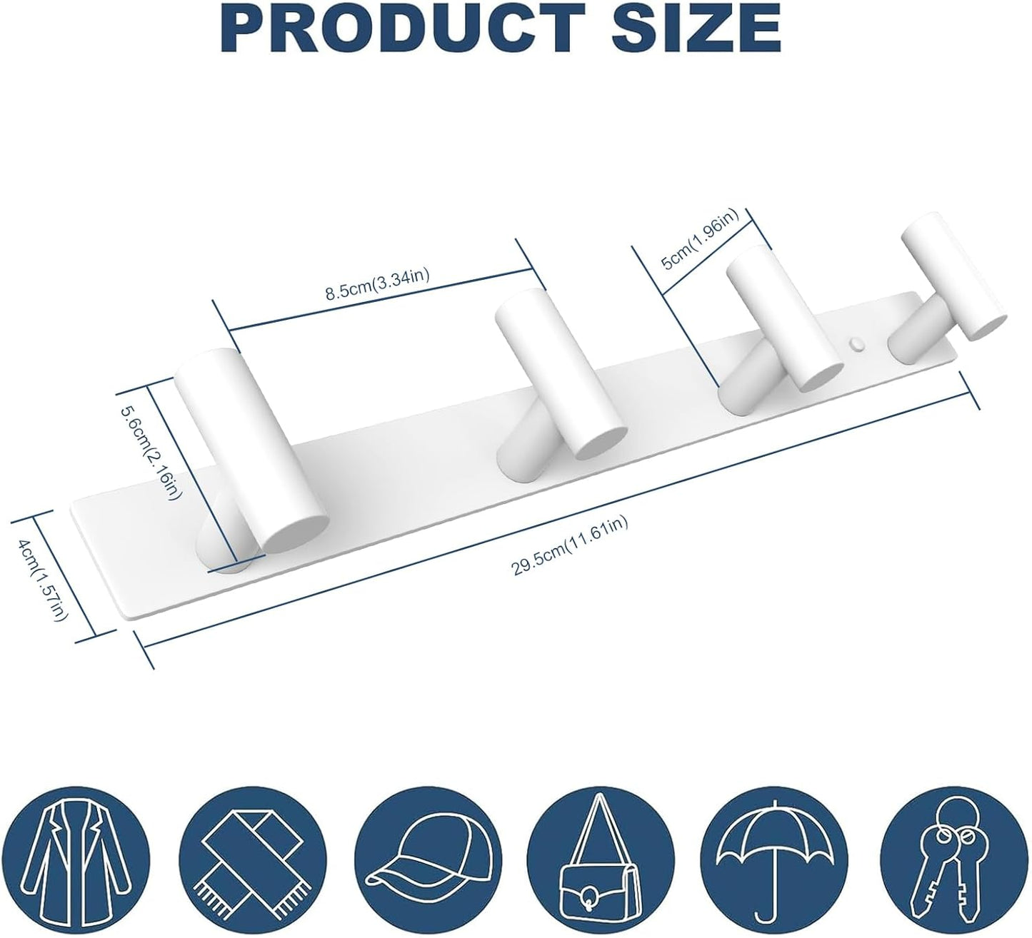 VAEHOLD Hat and Coat Wall Mount Rack - Hooks for Robes, Bags, Keys, and Towels - Bathroom Towel Hanger Organizer (White, “T“ Shape 4 Hooks 2 Pack)