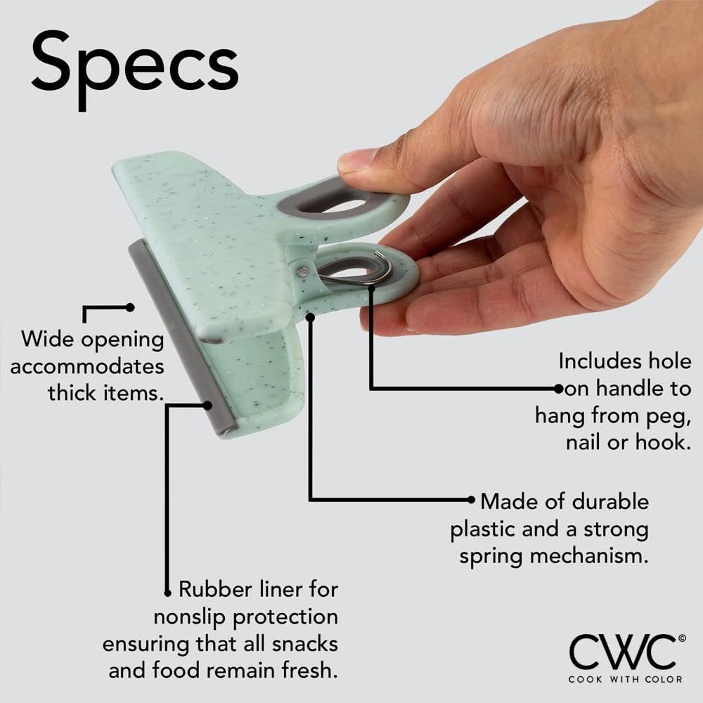 COOK WITH COLOR Bag Clips - Heavy Duty Chip Clip and Refrigerator Magnet Clips for Food Storage with Air Tight Seal Grip, Speckled Gray & Teal, 4 Pack