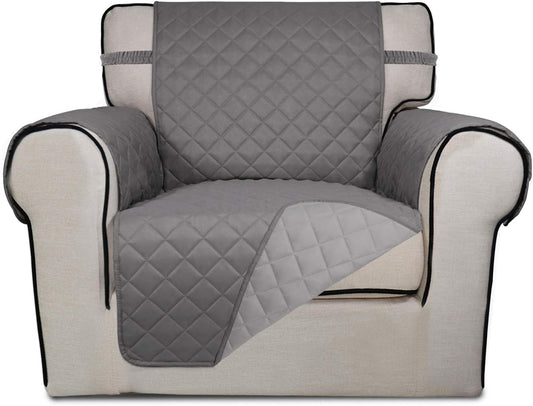 PureFit Reversible Quilted Sofa Cover, Water Resistant Slipcover Furniture Protector, Washable Couch Cover with Non Slip Foam and Elastic Straps for Kids, Dogs, Pets (Chair, Gray/Light Gray) Small