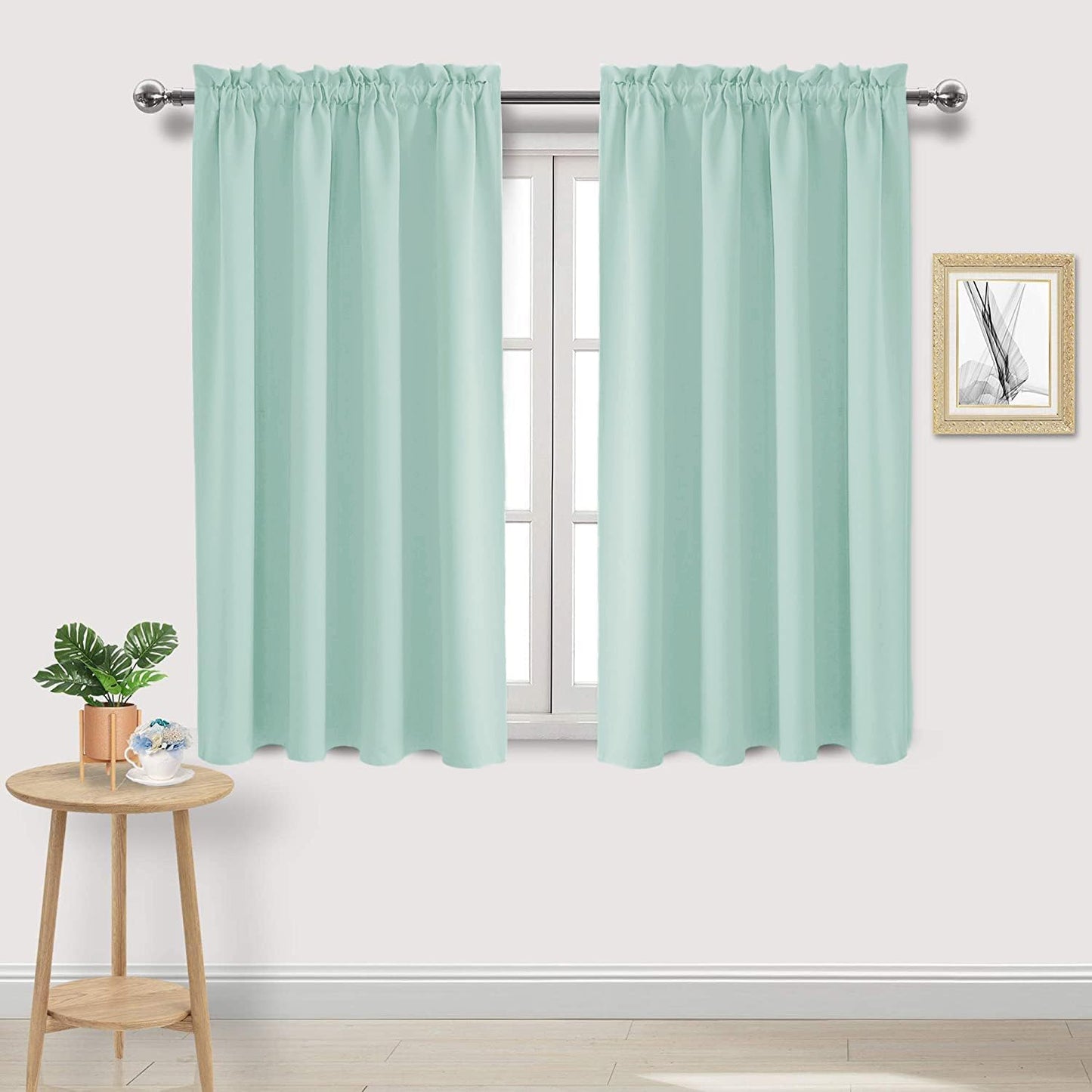 DWCN Blackout Curtains for Living Room Thermal Insulated, Energy Saving & Noise Reducing Bedroom Curtains, Mint Green, W 52x L 45 Inch, Set of 2 Rod Pocket Curtain Panels