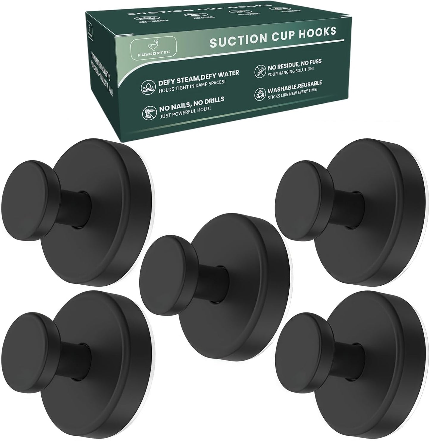 2025 Upgraded Stainless Steel Heavy Duty Suction Cup Hooks For Shower Bathroom Accessories Removable Hook For Glass Window Door Wall Hooks For Hanging Towels Robes Wreaths (Pack Of 5, Black)