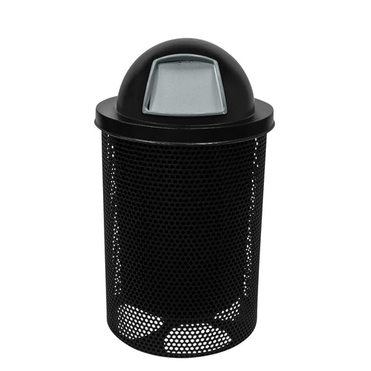 COATEDOUTDOORFURNITURE RDT-P-TXTBLK Heavy Duty Round Trash Receptacle with Dome Top, Liner Included, 32 Gallon, Textured Black, Made in America