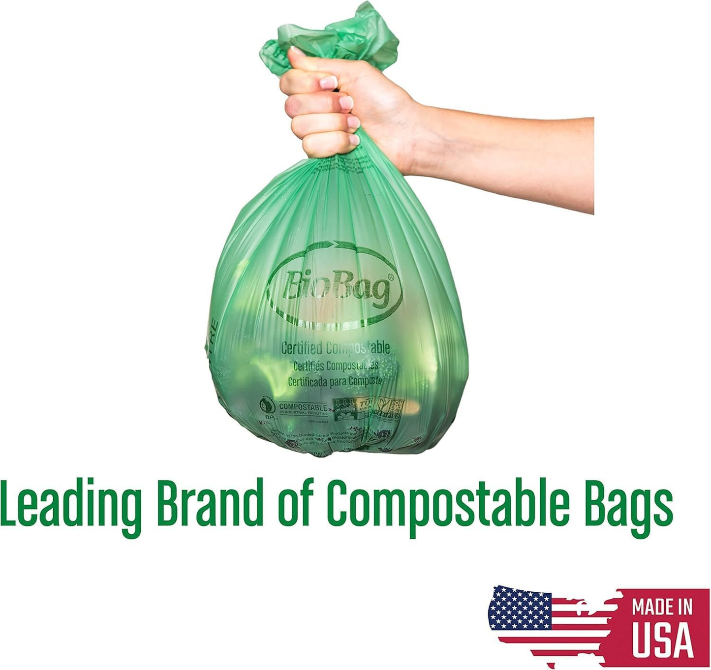 13 Gallon Tall Kitchen Compostable Trash Bags by BioBag, 48 Count, BPI Certified, Meets ASTM D6400 Standards, Made in USA, Food Scrap Bin Liners