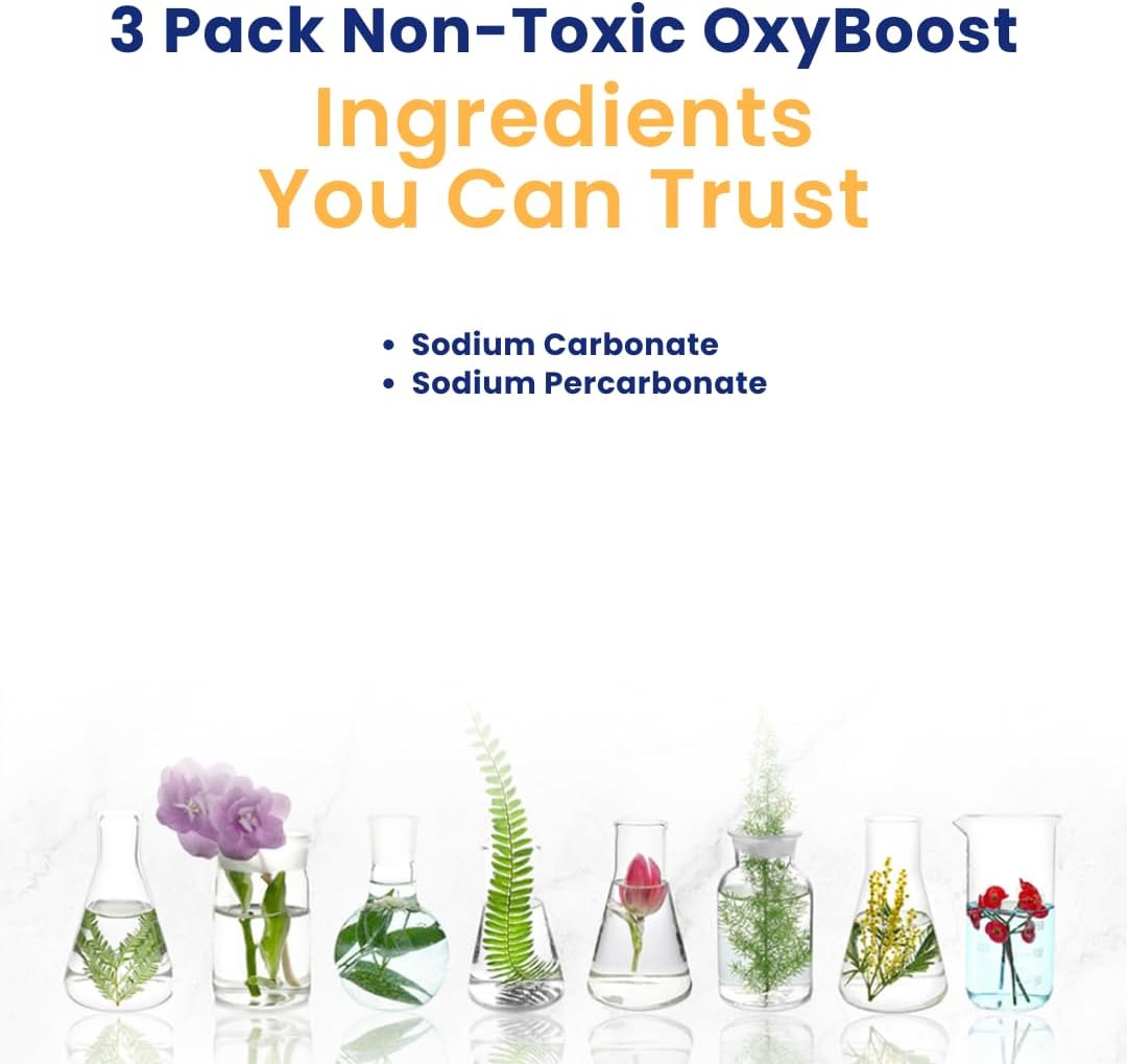 Truly Free OxyBoost - Oxygen Whitener & Clothes Stain Remover Laundry Detergent Powder with Sodium Percarbonate - Brightens Whites & Safe for Colors - Non-Chlorine, Gentle Yet Powerful - Pack of 3