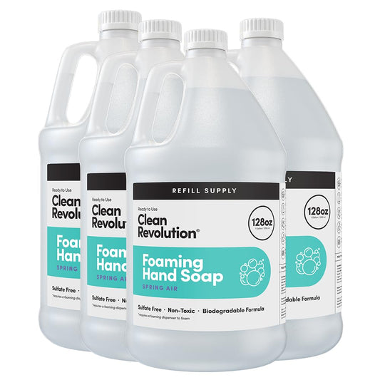 Clean Revolution Foaming Hand Soap Refill Supply Container, Ready to Use Formula, Gluten Free, Spring Air Fragrance, 128 Fl. Oz, 4 Pack