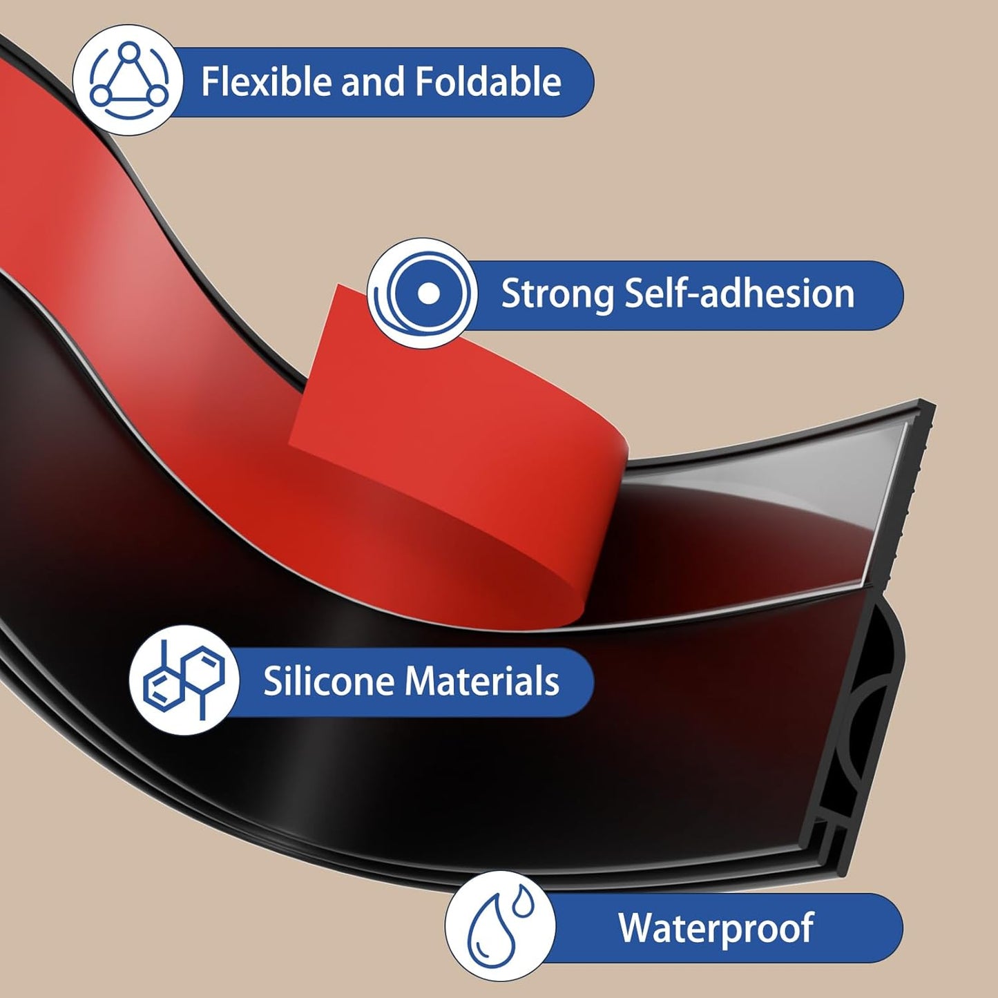 Under Door Draft Stopper, Self-Adhesive Door Sweep for Bottom of Door, Weather Stripping Doors Seal Soundproofing Insulation Strip, Doors Bottom Gap Blocker for Exterior/Interior (1M, Black)