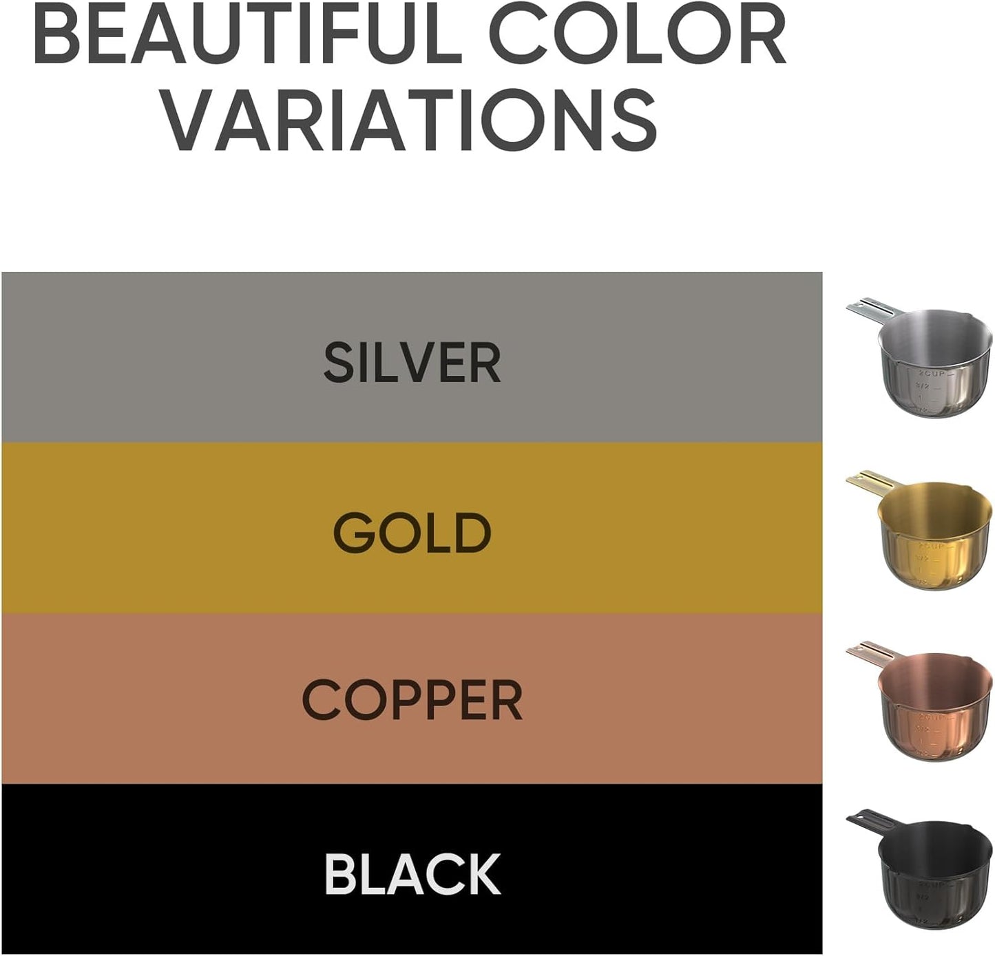 Color Up 2 Cup Measuring Cup, 480ml Gold Stainless Steel Metal Measuring Scoop, Easy-Pour Spouts, Engraved Markings, for Dry & Liquid Ingredients