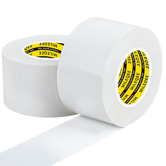 2Pack Duct Tape Heavy Duty Single Sided, Strong Adhesive High Strength, Waterproof Mesh Tape for Indoor Outdoor Repairing Sealing Bonding, Easy Use Hand Tearable, 1.57 Inch x 33 Feet, White
