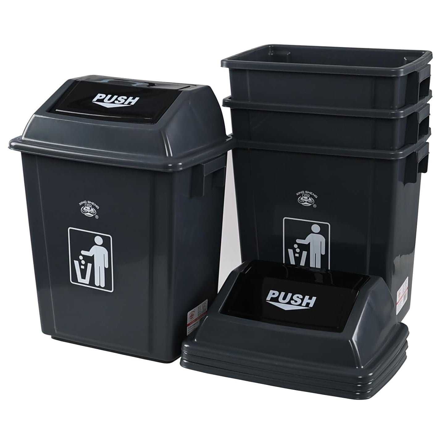 6 Gallon Plastic Swing Lid Garbage Can, Office Trash Can with Swing Top Lid, 4-Pack