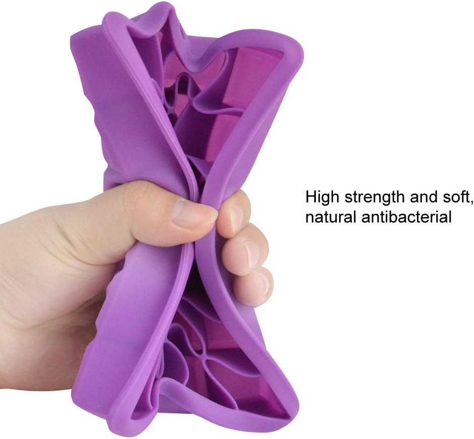 Ice Cube Tray, Silicone Square Ice Trays Easy Release Stackable Ice Cube Mold with Removable Lid, 24 Cavity (2 Pack, Purple)