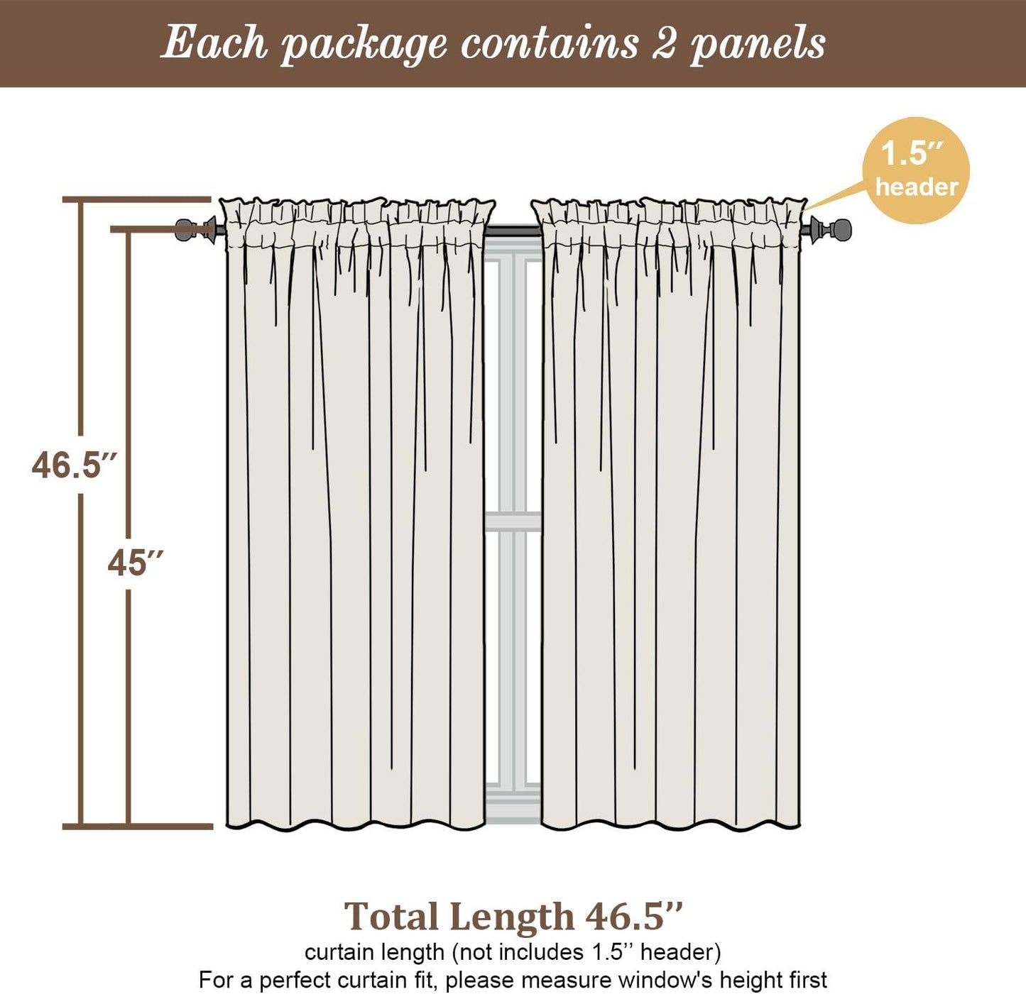 Chyhomenyc Ivory Sheer Window Curtain Panels 45 Inch, Set of 2, Light Filtering Solid Voile Curtains Drapes for Small Window/Living Room/Bedroom, Rod Pocket, 42W x 45L inches