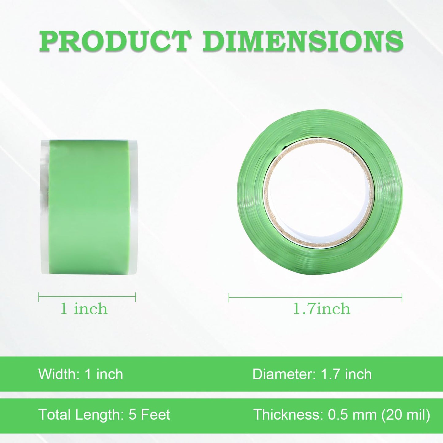 Self Fusing Silicone Tape 2 Rolls 1 in x 5' Green Waterproof Rubber Leak Proof Sealing Rubber Self-amalgamating Tape for Emergency Hot and Cold Water Pipe Repairs and Tool Fixation