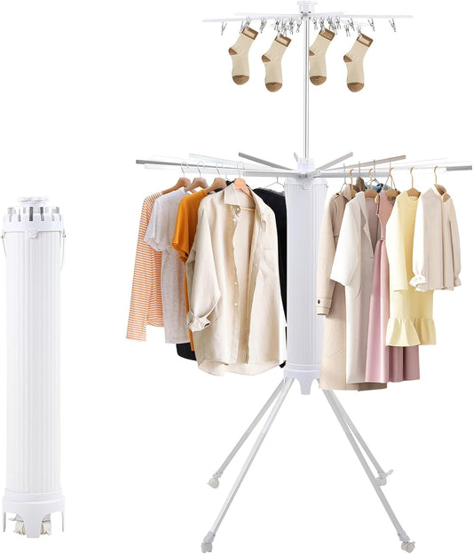 GCCSJ 4-Legged Foldable and Portable Clothes Drying Rack,Collapsible Octopus Drying Rack with Wheels and Aluminum Rods,360°Rotatable Design for Indoor Outdoor Use,2 Tier