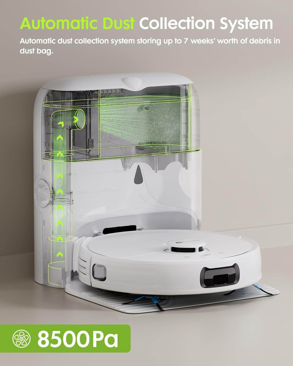 V5 Robot Vacuum and Mop, 8500Pa Suction, Laser Navigation, Self-Emptying Robotic Vacuum Cleaner with Extra Replacement Parts