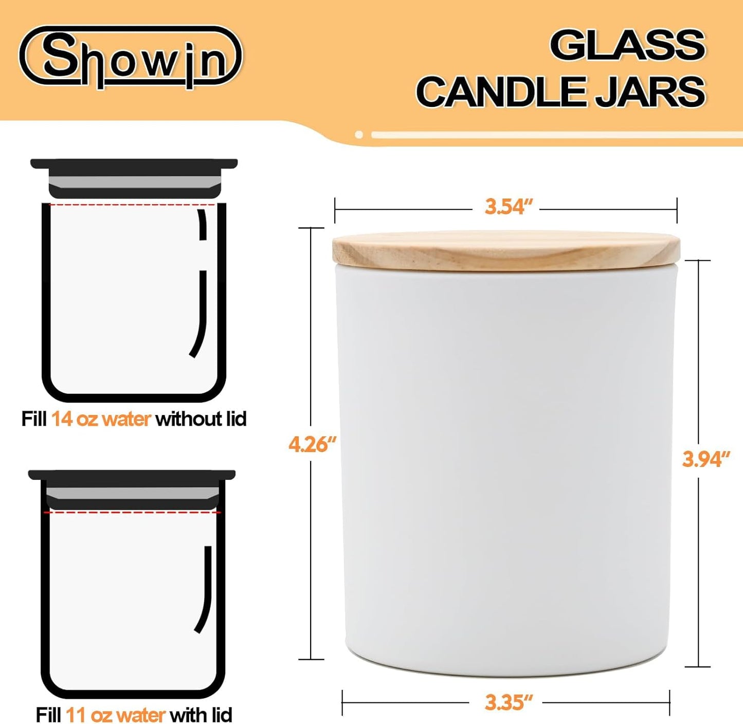 SHOWIN 14 OZ Thick Candle Jars for Making Candles 12 Pcs, 3 Wick Empty Jars with Wood Lids for Candle Making, Sample Container,Matte White