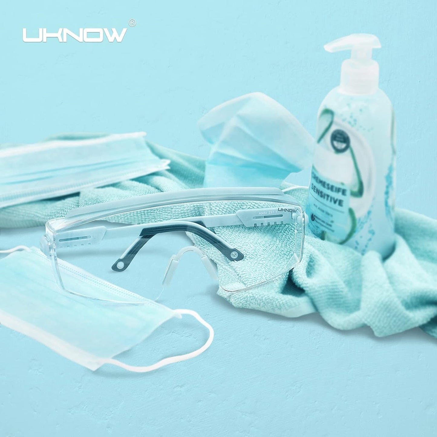 UKNOW Safety Goggles Over Glasses, Safety Glasses Anti Fog Wraparound Eye Protection, Protective Eyewear ANSI Z87.1