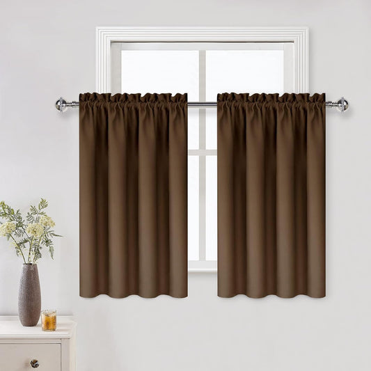 DWCN Blackout Curtains for Living Room Thermal Insulated, Energy Saving & Noise Reducing Bedroom Curtains, Brown, W 52x L 36 Inch, Set of 2 Rod Pocket Curtain Panels