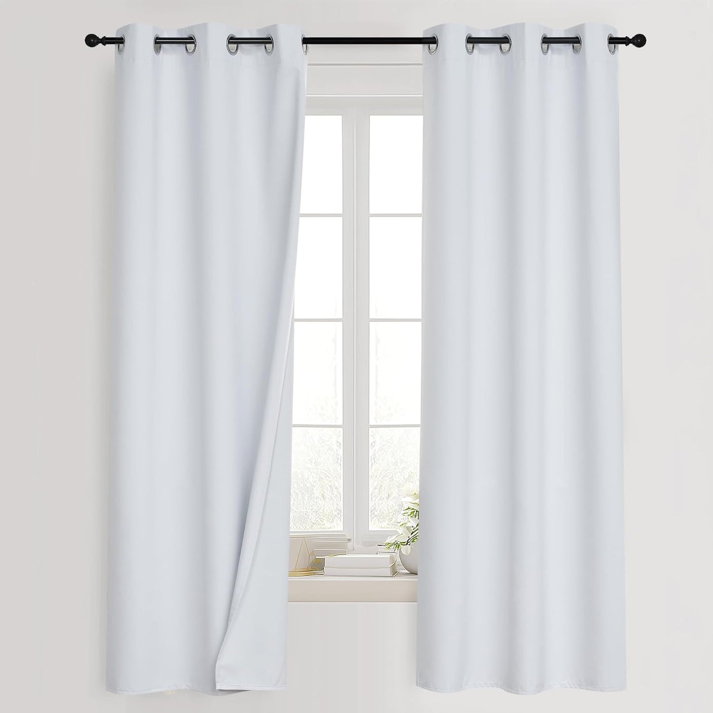 PONY DANCE White 100% Black Out Curtains 54 inch Length, Thermal Insulated Window Treatment Blacout Drapes for Bedroom, Room Darkening Noise Reducing Curtains for Living Room(2 Panels, 34 inches Wide)