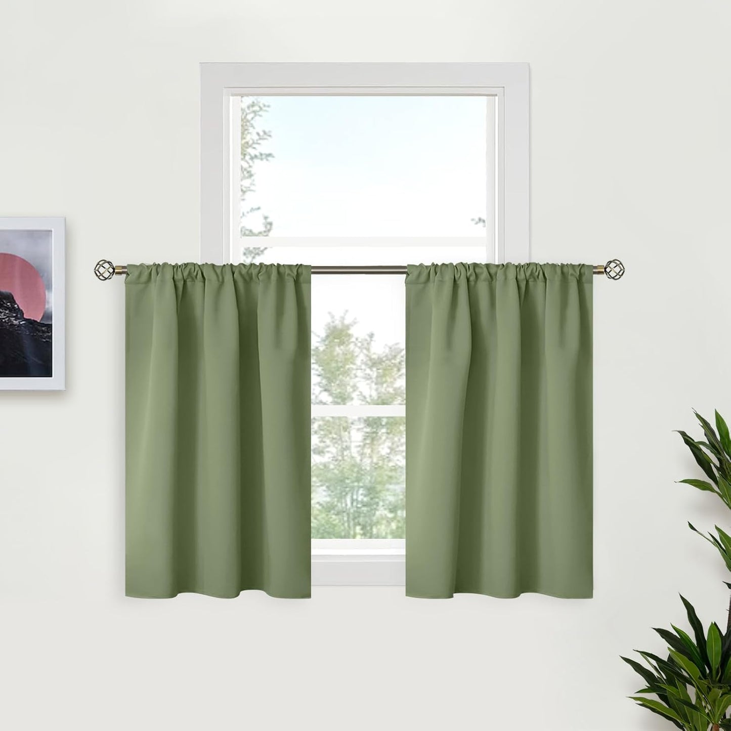 BGment Olive Green Blackout Curtains for Kitchen Cafe Window - Half Window Drapes Thermal Insulated Blackout Blinds for Rv Bathroom Privacy, 29 x 36 Inch, 2 Panels