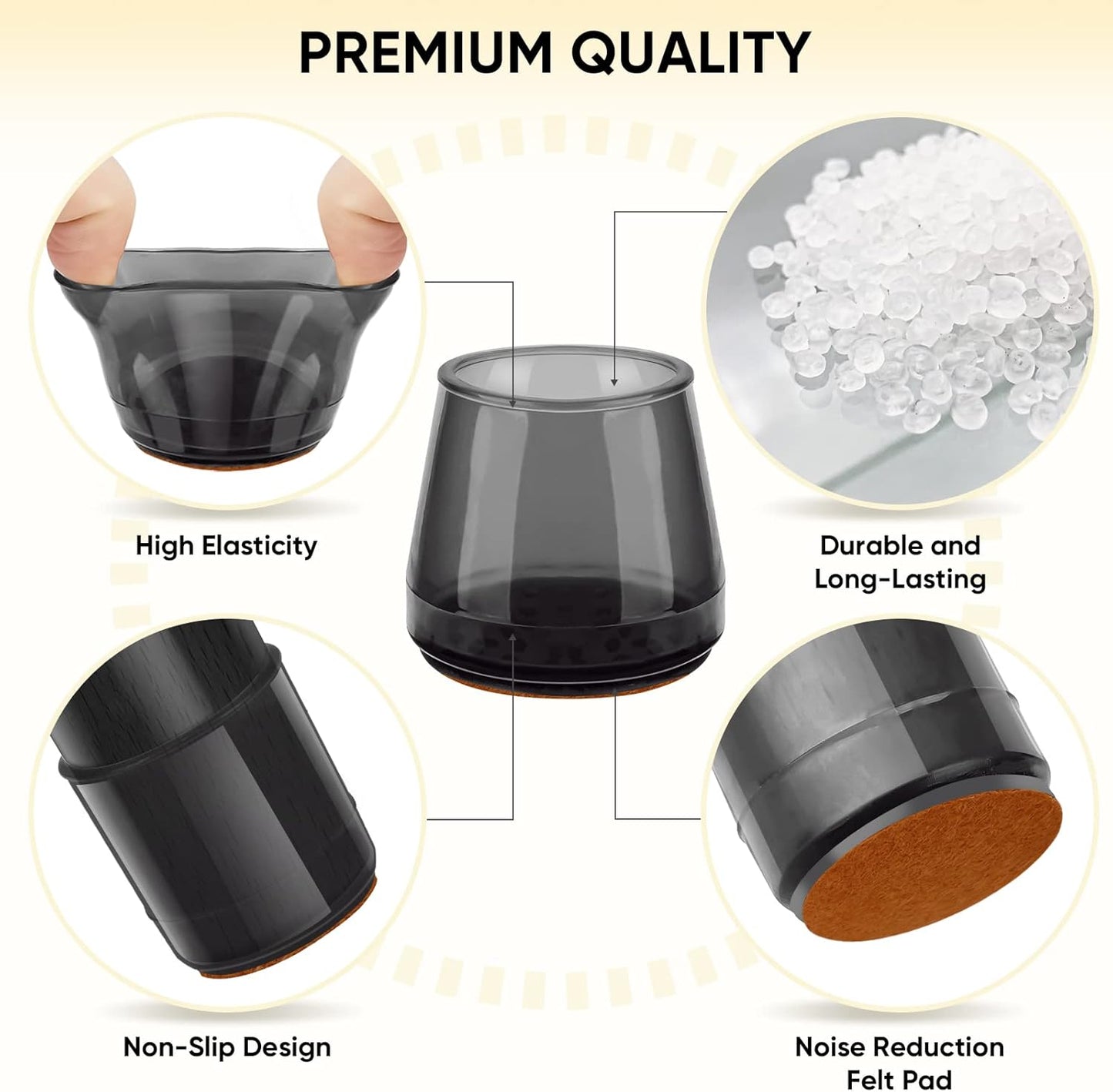 BALEINE 16 Pack Silicone Chair Leg Floor Protectors, Stool Leg Protectors Cap, Non-Slip Chair Leg Caps for Hardwood Floors (Black & Large, 16 Pack)