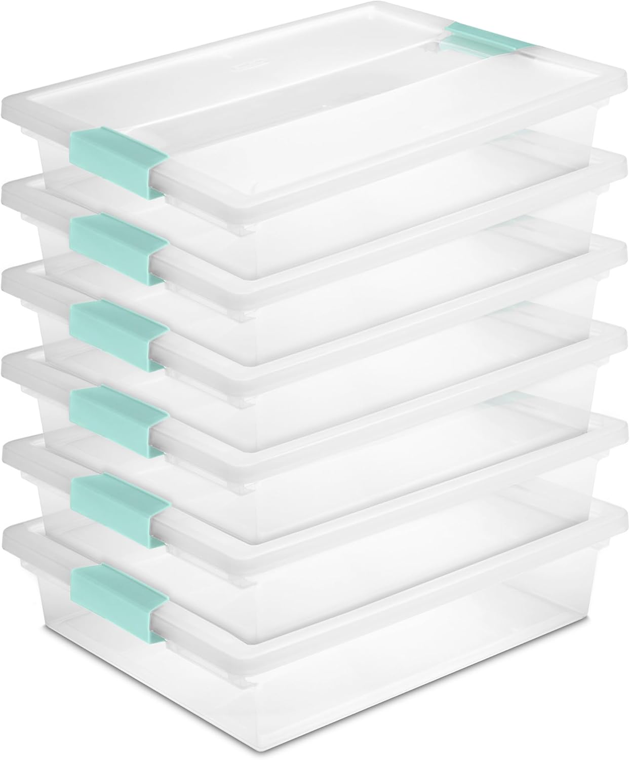 Sterilite 6-Pack Clip Box, Stackable Clear Plastic Bins with Latching Lids, Large - Writing, Arts or Crafts Supplies Storage Containers for Home, Office, Classroom and Workshop Organization