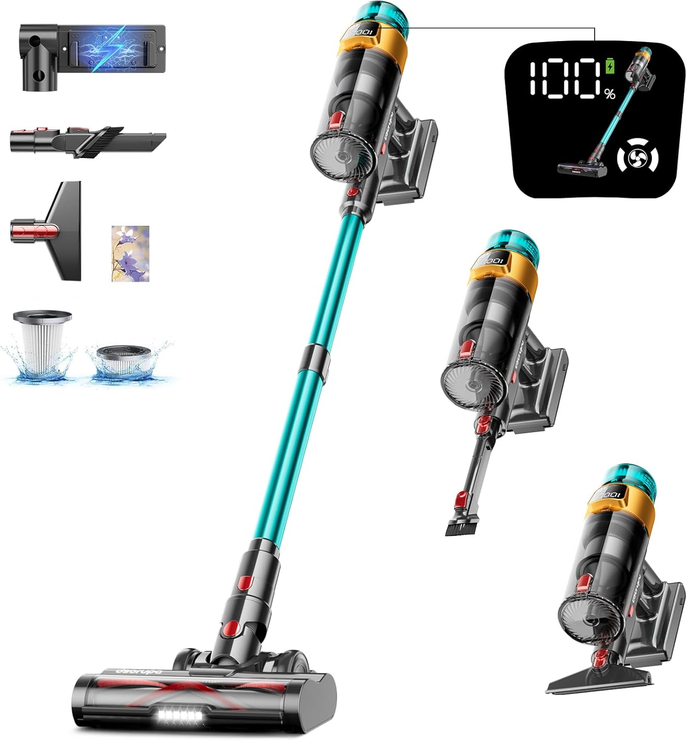 Cordless Vacuum Cleaner, 580W 48KPA 70Mins Vacuum Cleaners for Home, Stick Vacuum with Charging Dock Station, Anti-Tangle Wireless Vacumm, Rechargeable Cordless Vacuum for Pet Hair/Carpet/Hard Floor