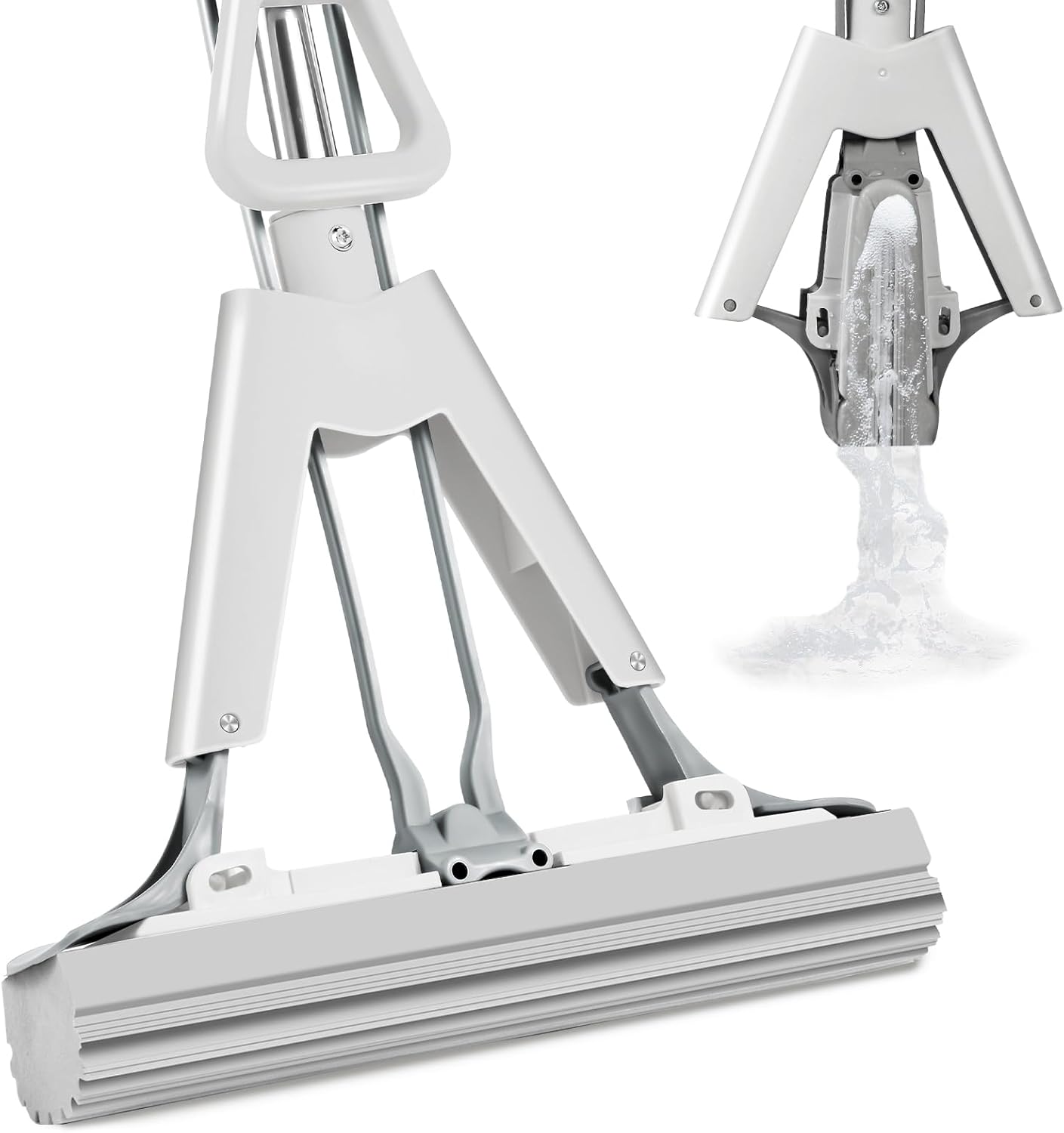 Sponge Mop for Kitchen Bathroom Garage Floor Cleaning Telescope Handle Automatic Wringing Suitable for Tile Marble Wood Floors with 1 Extra Sponge Head