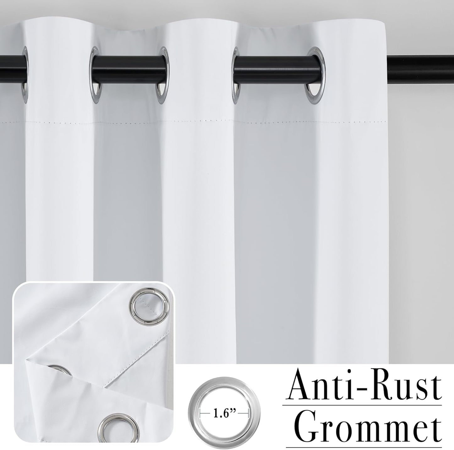 PONY DANCE 100% Blackout Curtains 94 inch Length 2 Panels Set - Grommet Room Darkening Drapes for Bedroom and Living Room Window Thermal Insulated Black Out Curtains (White, 55W x 94L)