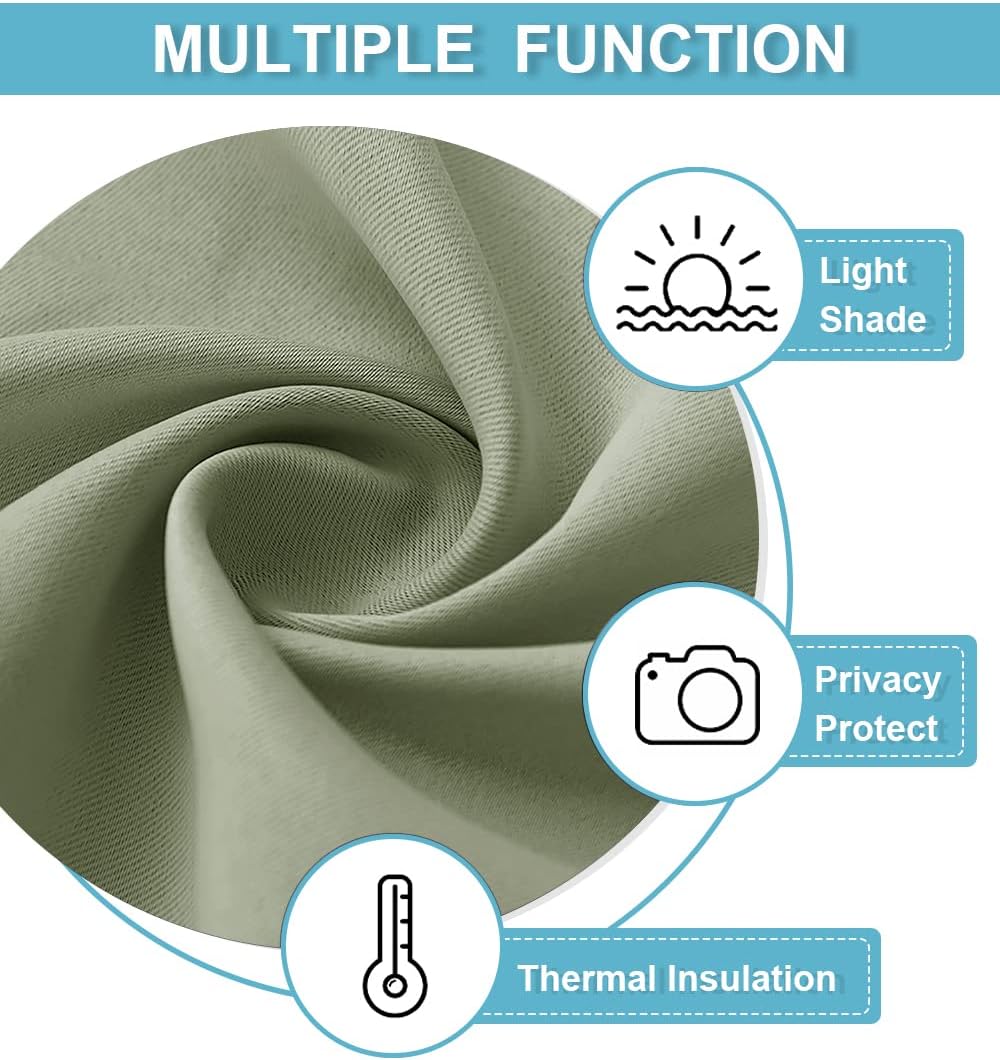 RYB HOME Blackout Curtains for Kitchen, Over Sink Privacy Curtains Window Decor, Thermal Insulating Drapes for Bathroom Cafe Bedroom Small Window, W 42 x L 24 inch, Sage Green, 2 Panels