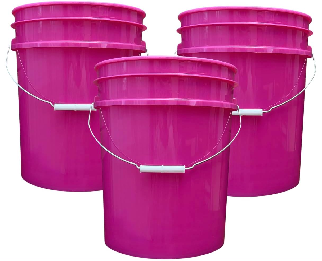 House Naturals 5 Gallon Premium HPDE Plastic Bucket - Made in USA Food Grade Storage Container, BPA Free All Purpose Pail (3, Magenta)