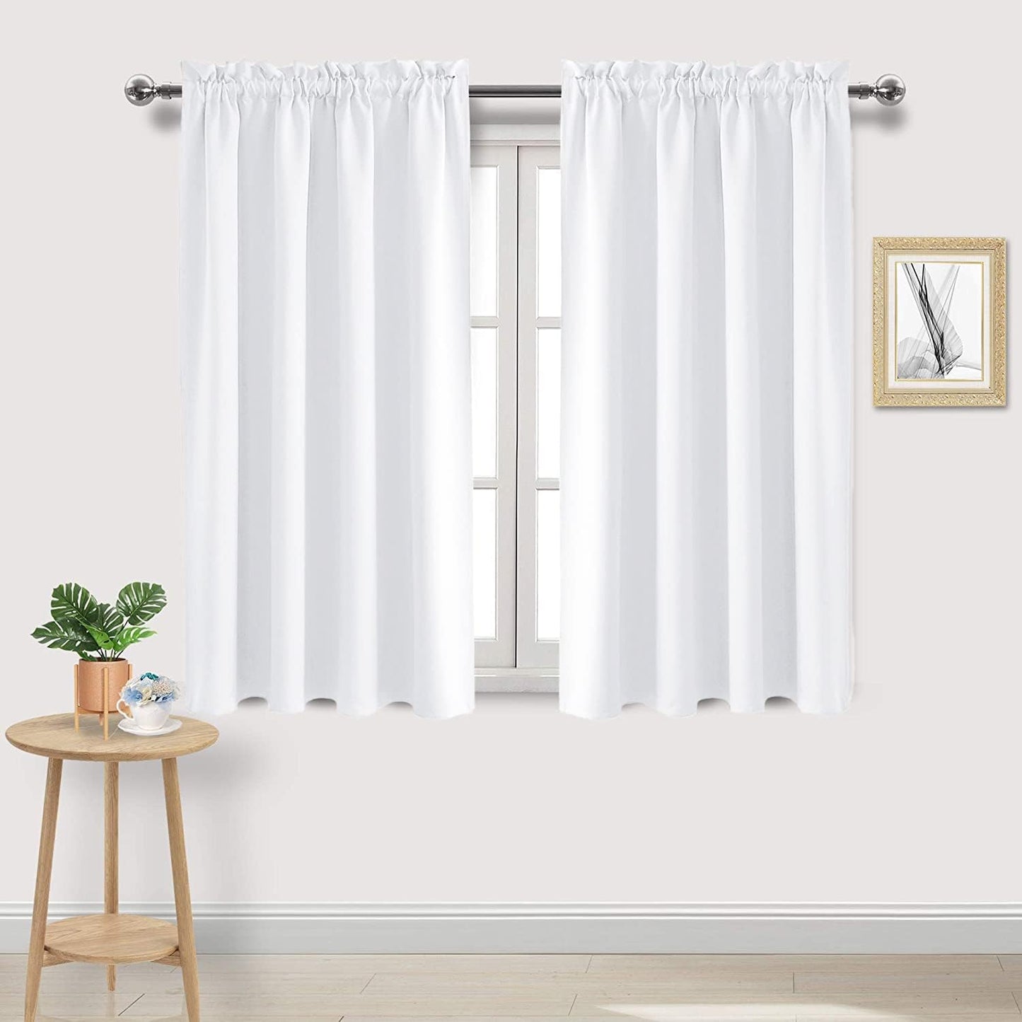 DWCN White Curtains for Living Room Thermal Insulated, 50% Light Blocking Curtains for Bedroom, Dining Room Window, W 52x L 45 Inch, Set of 2 Rod Pocket Curtain Panels