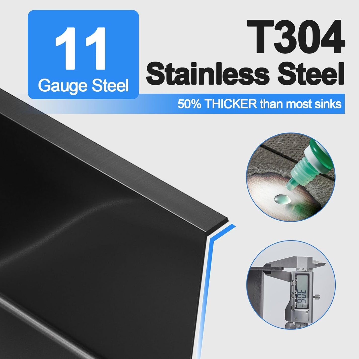 24x18x9 Inch Kitchen Sink, Handmade 304 Black Stainless Steel Single Bowl, 2-Hole Drop In Installation, R10 Tight Corner, for Modern Kitchen/RV/Outdoor Sink