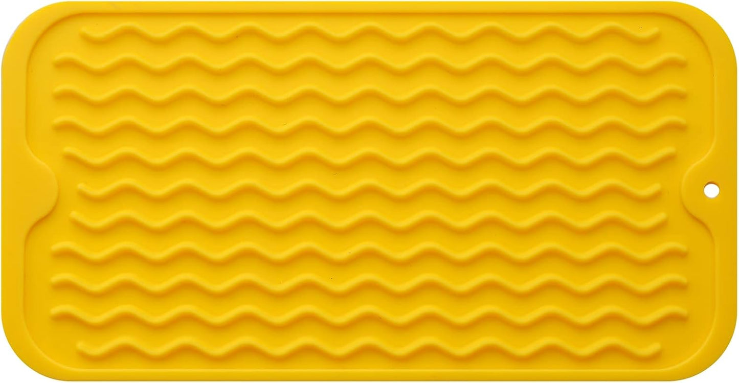 Silicone Dish Drying Mat for Multiple Usage,Easy clean,Eco-friendly,Heat-resistant Silicone Mat for Kitchen Counter or Sink,Refrigerator or Drawer Liner Yellow S 12 inches x 6 inches
