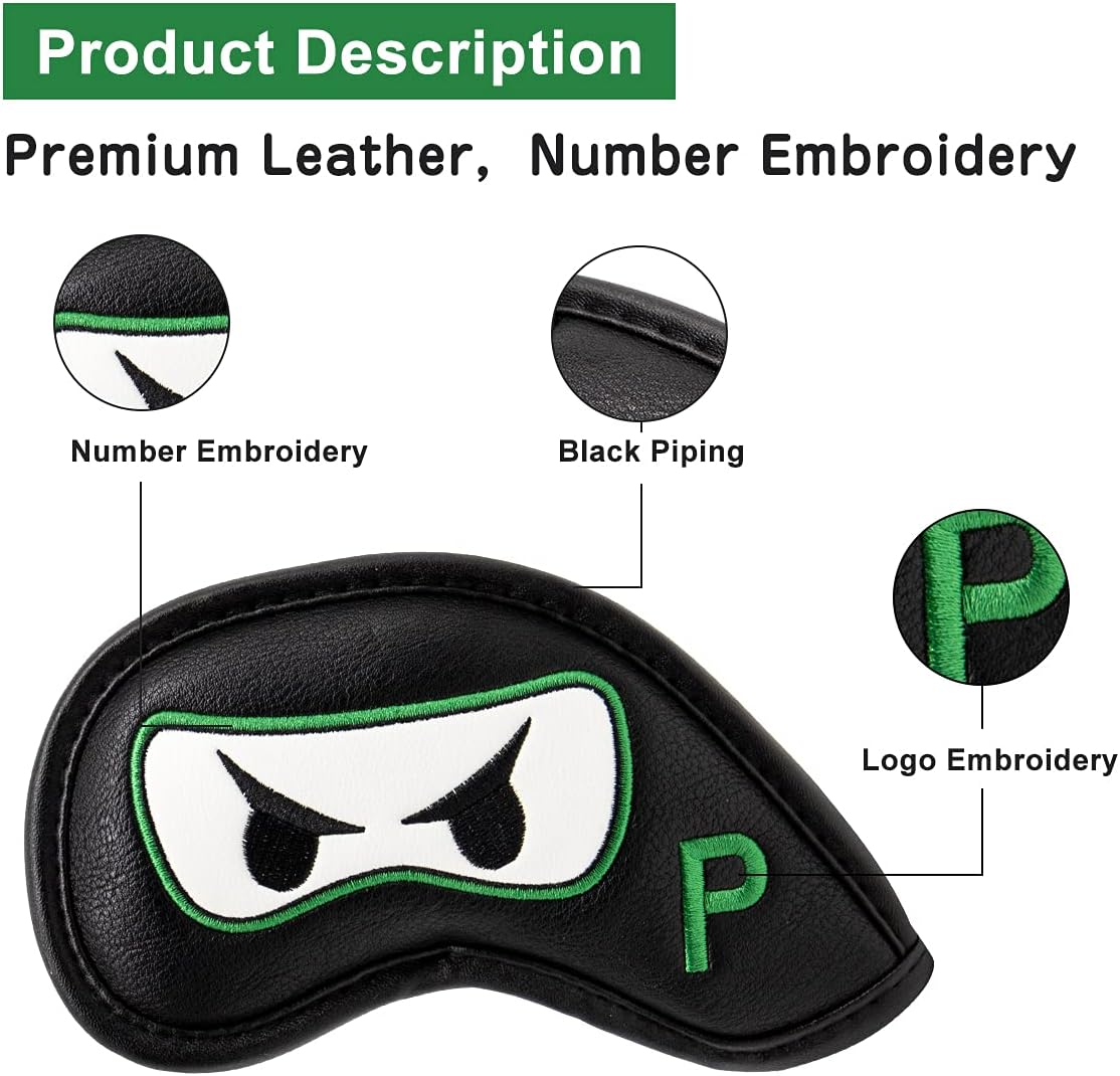 Premium Leather Golf Club Iron Covers - 10pcs/Set Wedge & Iron Headcovers with Velcro Closure