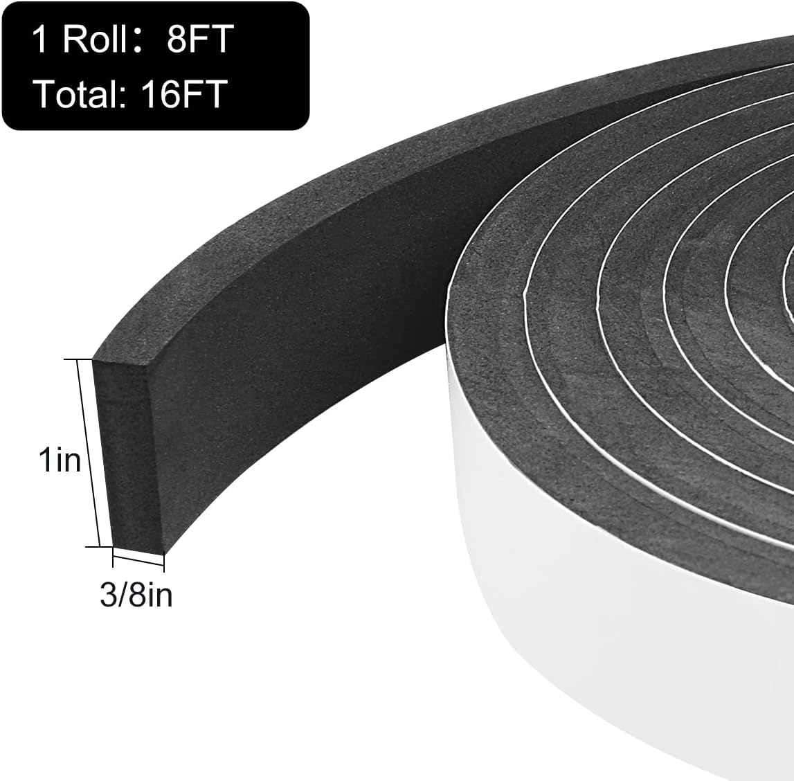 2 Rolls Weather Stripping Door Seal, 1''W x 3/8'' T Foam Tape Single Sided, Adhesive Closed Cell Weather Strip (Total 16 Feet Long)…