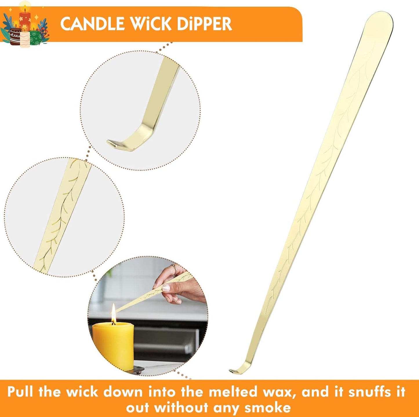 4 in 1 Candle Accessories Kit, Wick Trimmer, Candle Snuffer and Wick Trimmer, Candle Snuffer, Candle Wick Dipper with Velvet Pouch, Direction Card- Gift Package for Candle Lovers (Gold)