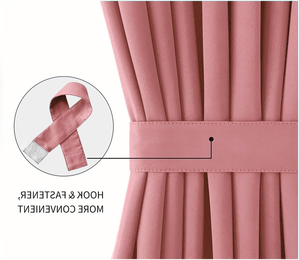 DWCN French Door Curtains – Rod Pocket Thermal Blackout Curtain for Window/Doorways/Kitchen/Classroom/Patio Doors for Privacy, 54W by 72L Inches, 1 Panel with Tieback, Dry Rose