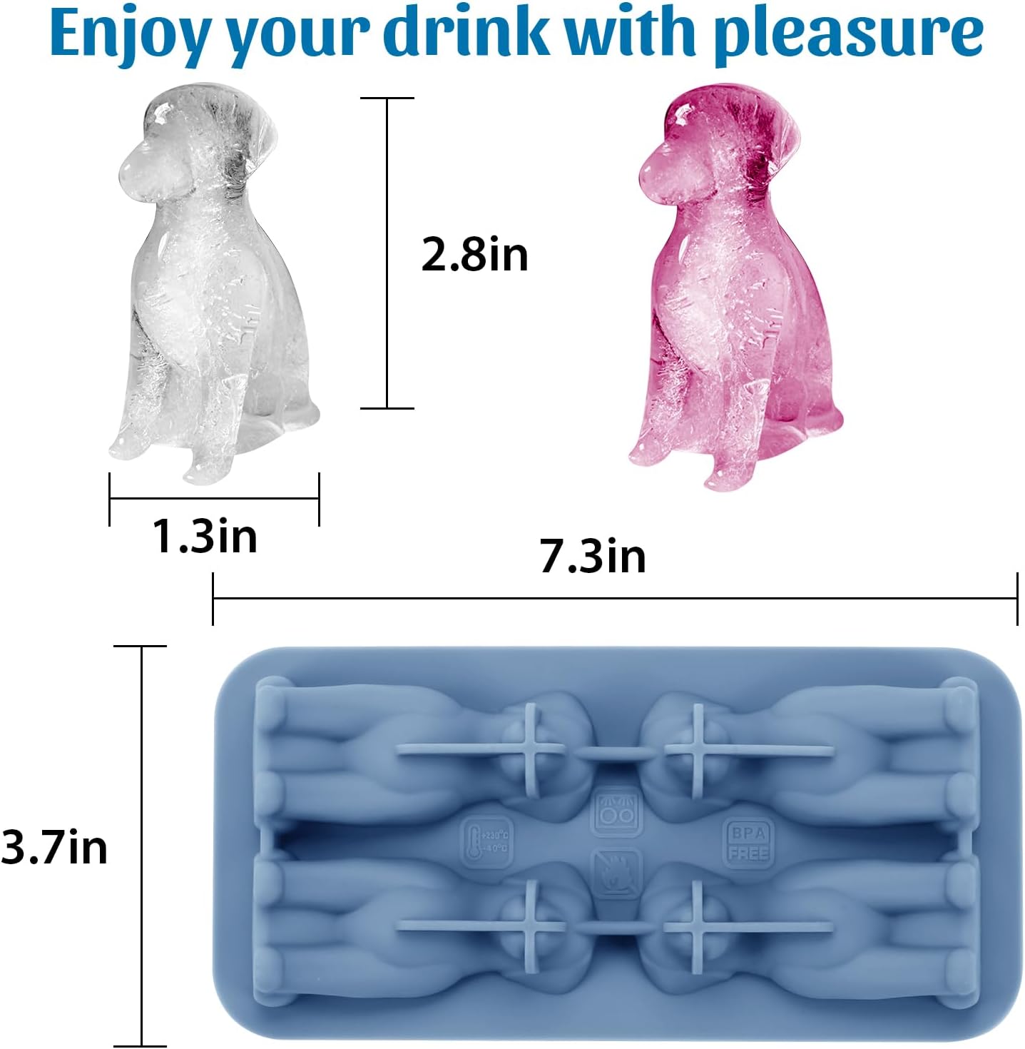 Silicone Ice Cube Tray,Golden Retriever 3D Large Ice Cube Molds for Whiskey,Cocktails,Wine,Juice and Bourbon,4 Big Cute Animal Ice Trays for Freezer with Lid Easy-Release BPA Free(Golden Retriever)