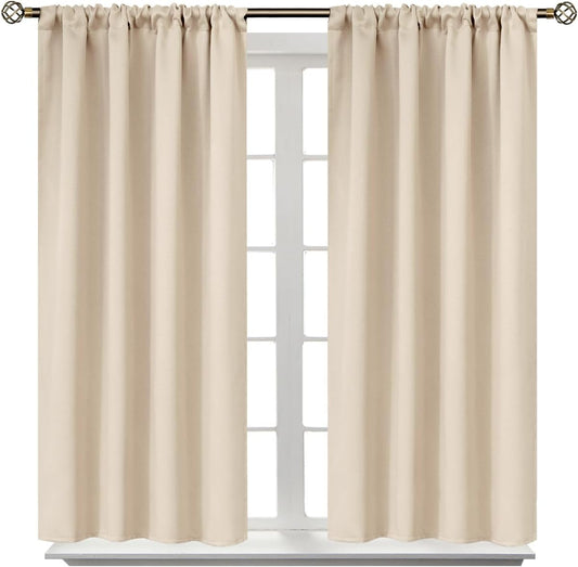 BGment Short Blackout Curtains 40 Inches Length - Rod Pocket Room Darkening Window Drapes for Bedroom Kitchen Bathroom Basement Cafe, Champagne, 2 Panels, 42 x 40 Inch