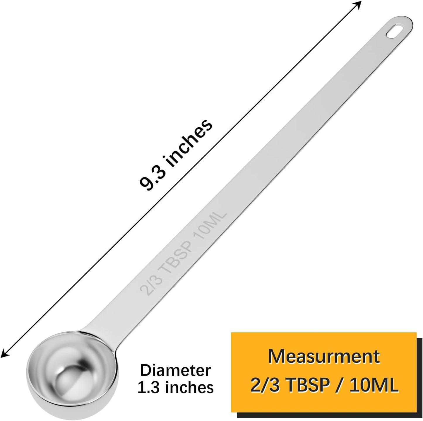 2PCS 2/3Tbsp(2tsp, 10ml) Extra Long Handle Measuring Spoon, Single Stainless Steel Individual Measure Scoop Only