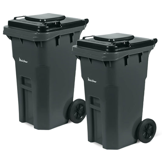 27 Gallon Trash Can with Wheels Plastic Rollout Outdoor Trash Can with Lid Outside Garbage Can with Wheels and Lid Commercial Heavy-Duty Container, Gray