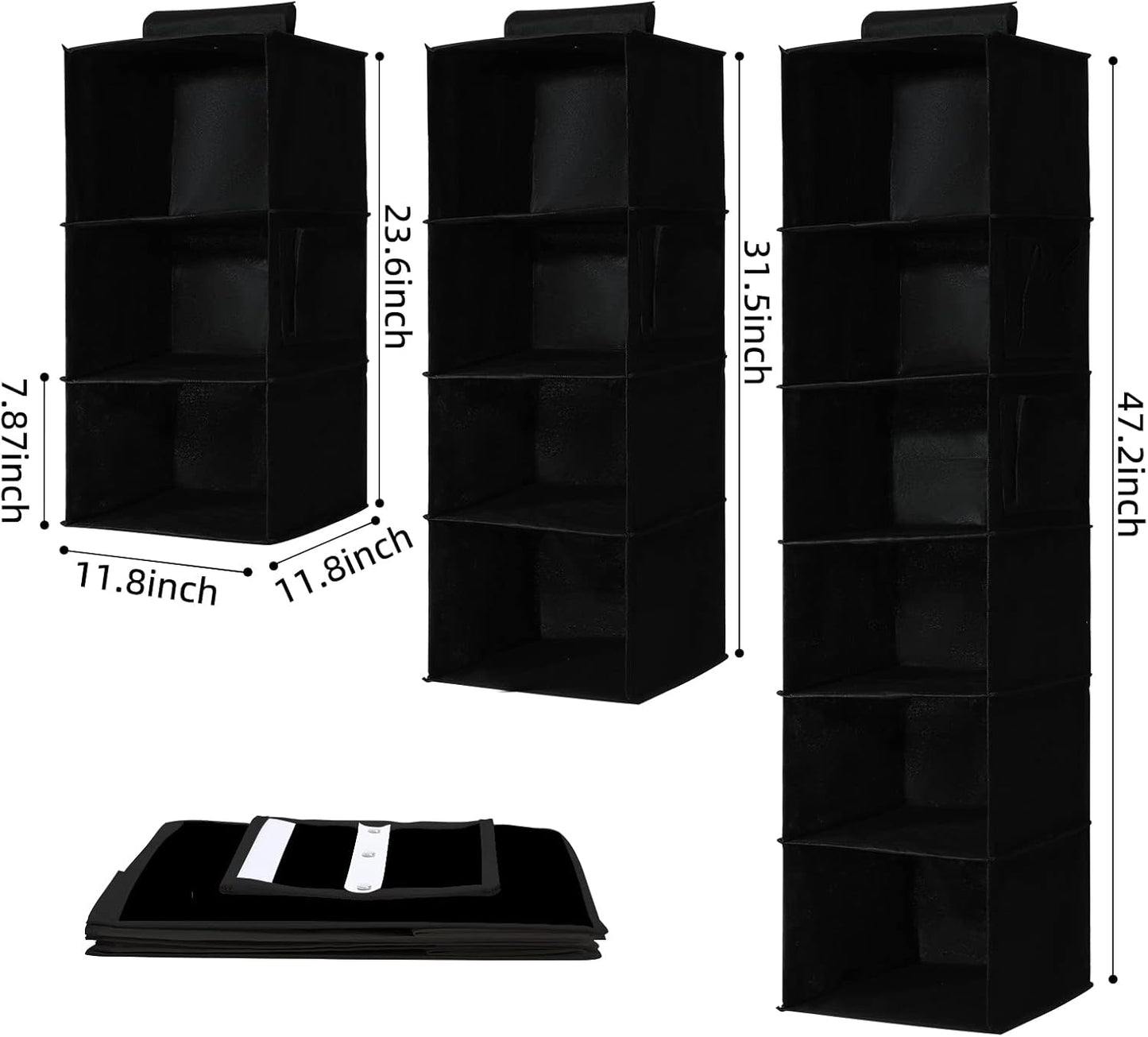 2 Packs Hanging Closet Organizer Storage, 6-Shelf Hanging Shelves for Closet, Closet Clothes Organizer and Storage with Side Pockets, Black