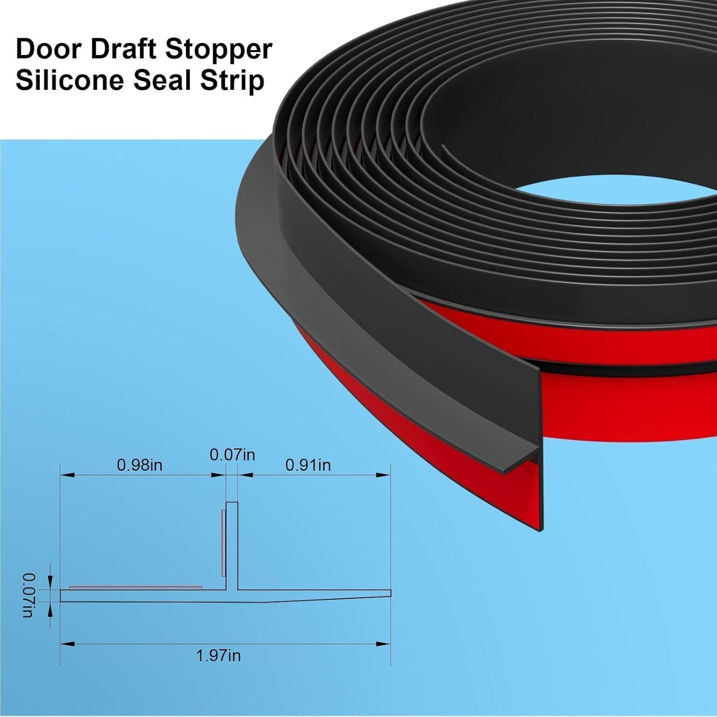 T-Shaped Door Draft Stopper, 1.97 in x 20 Ft Silicone Seal Strip for Windows Gaps, Weather Stripping Seal Strip Shower Sweep, Black