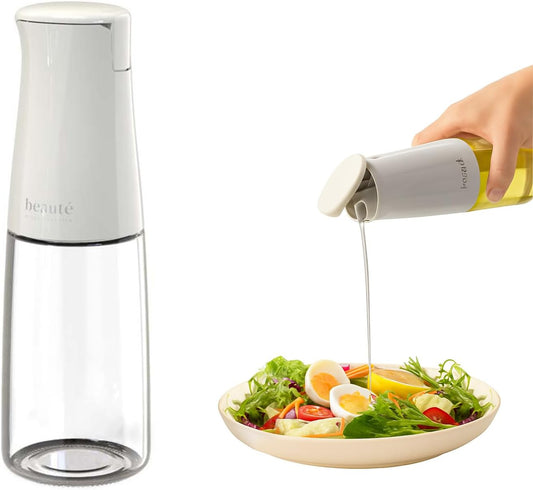 17oz Glass Oil Dispenser for Kitchen, Auto Flip、Non-Drip、Leak Proof, Oil Bottles for Kitchen, Vinegar Dispenser, Cooking Glass Bottle with 500ml (Grayish White)