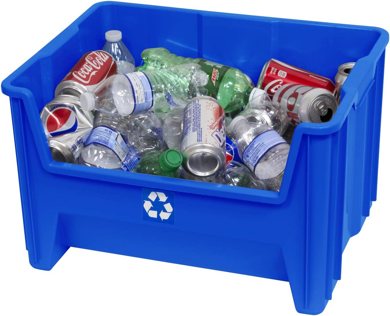 Commercial Industrial Heavy Duty Stackable Open-Front Recycling Bin Box Containers, 12.5 Gallon (Pack of 3), Blue